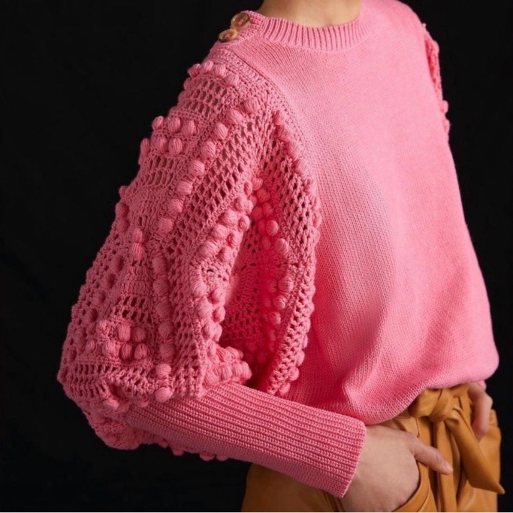 Stella Pardo Paris Pink Crochet Sleeve Avant Garde Sweater Size Extra Small
